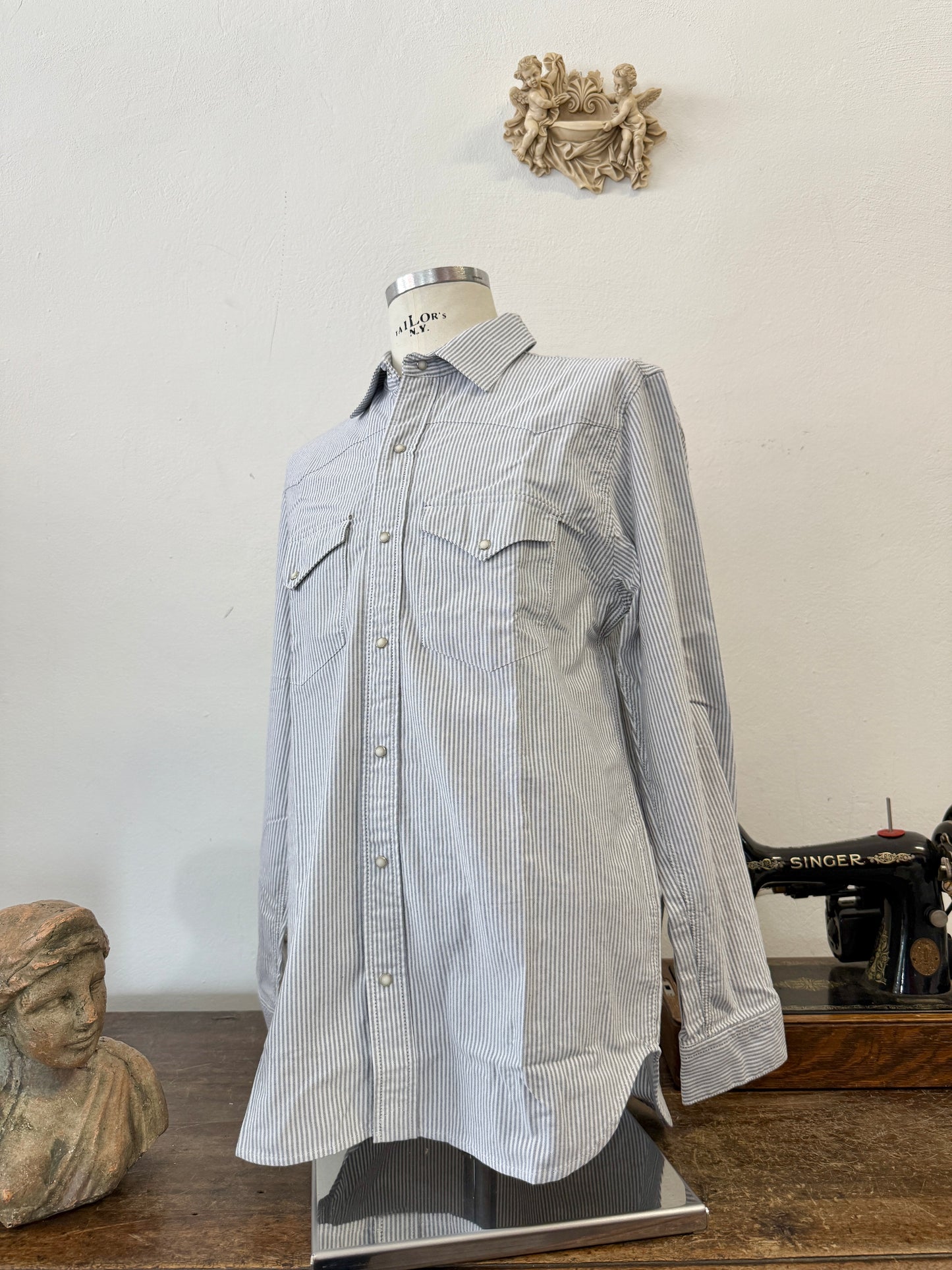 Western Oxford Shirt Striped Military Green- Chesapeake’s