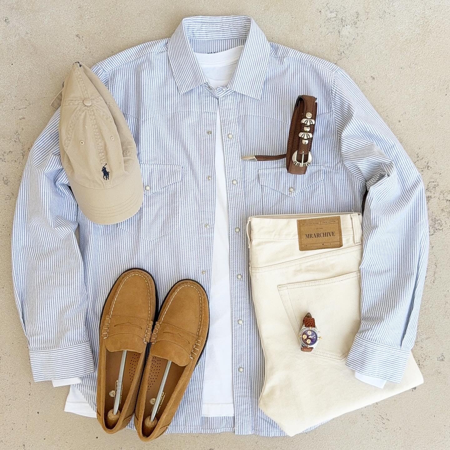 Western Oxford Shirt Striped Military Green- Chesapeake’s
