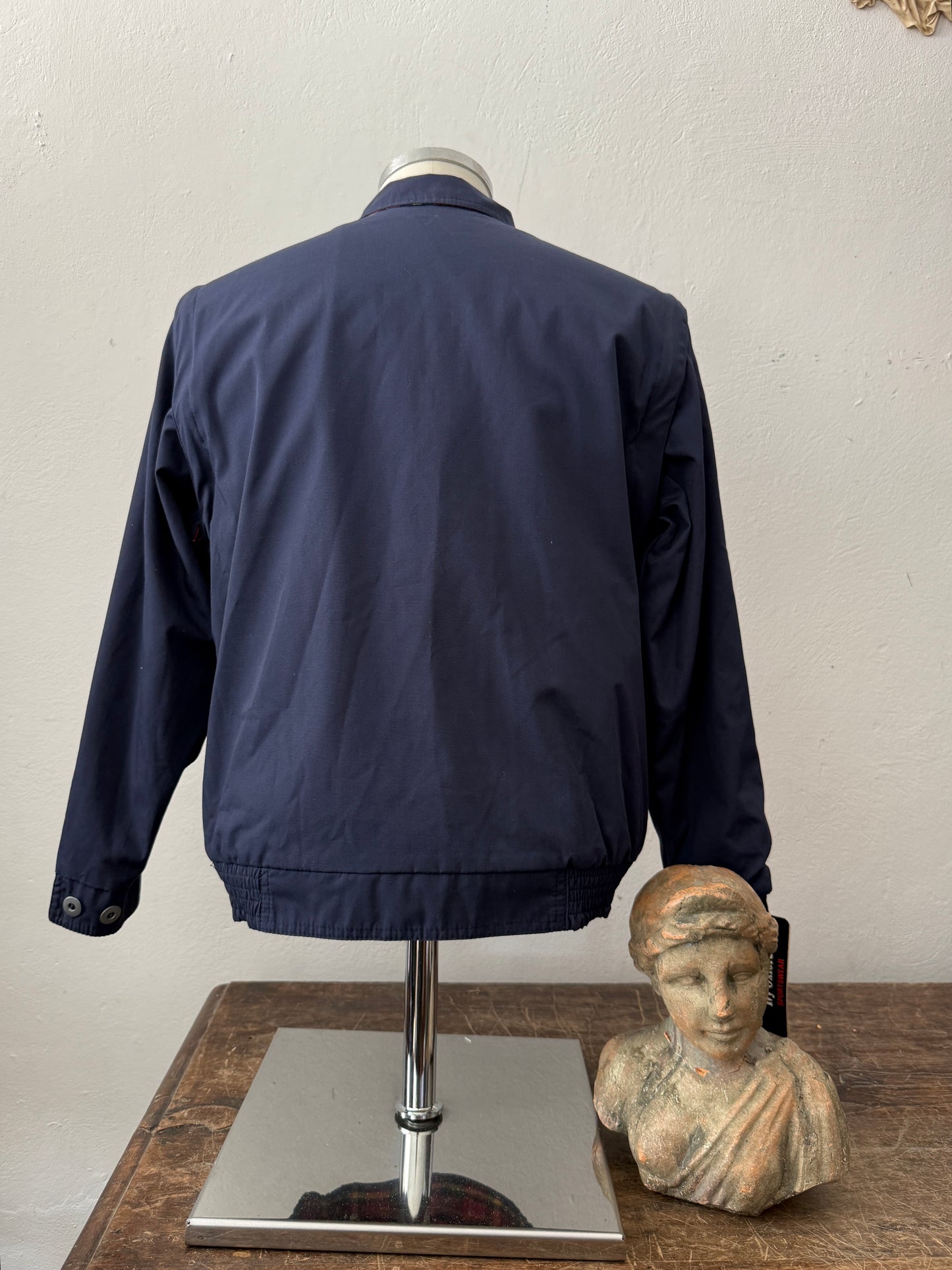 Blue Bomber Jacket With Tartan Lining, Reversible and Convertible Into a Vest “S”