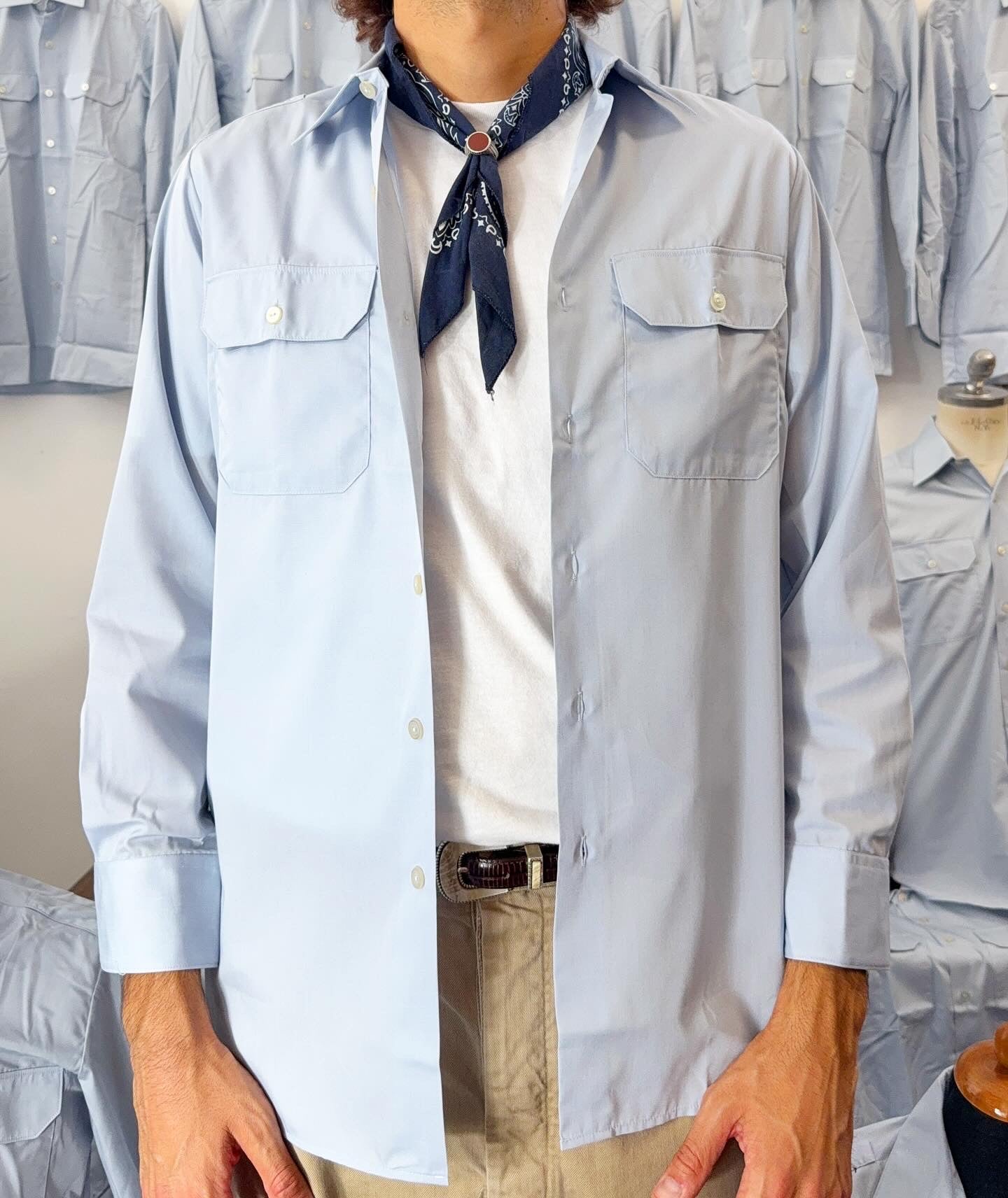 Vintage 70’s German Blue Long Sleeve Service Shirt “XS/S, S/M”