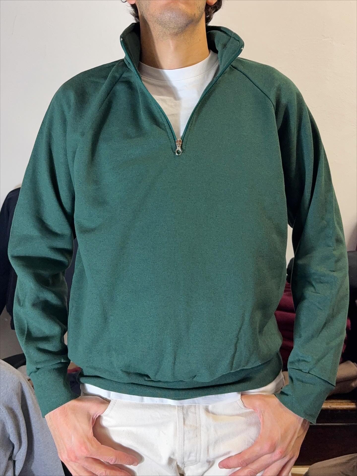 Raglan Green Half Zip Sweatshirt - Made in Italy