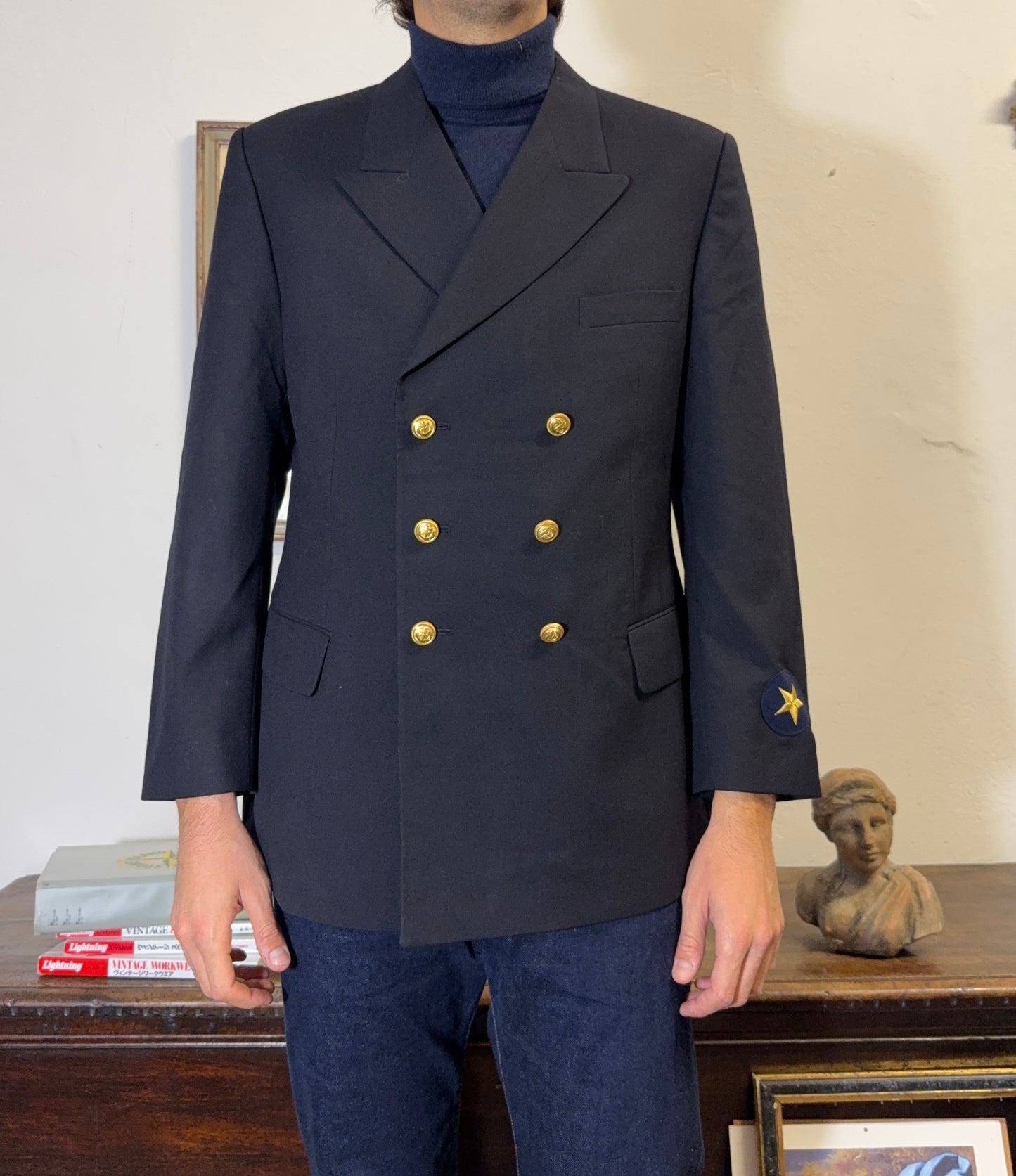 Vintage German Navy Double Breasted Jacket “L/XL”
