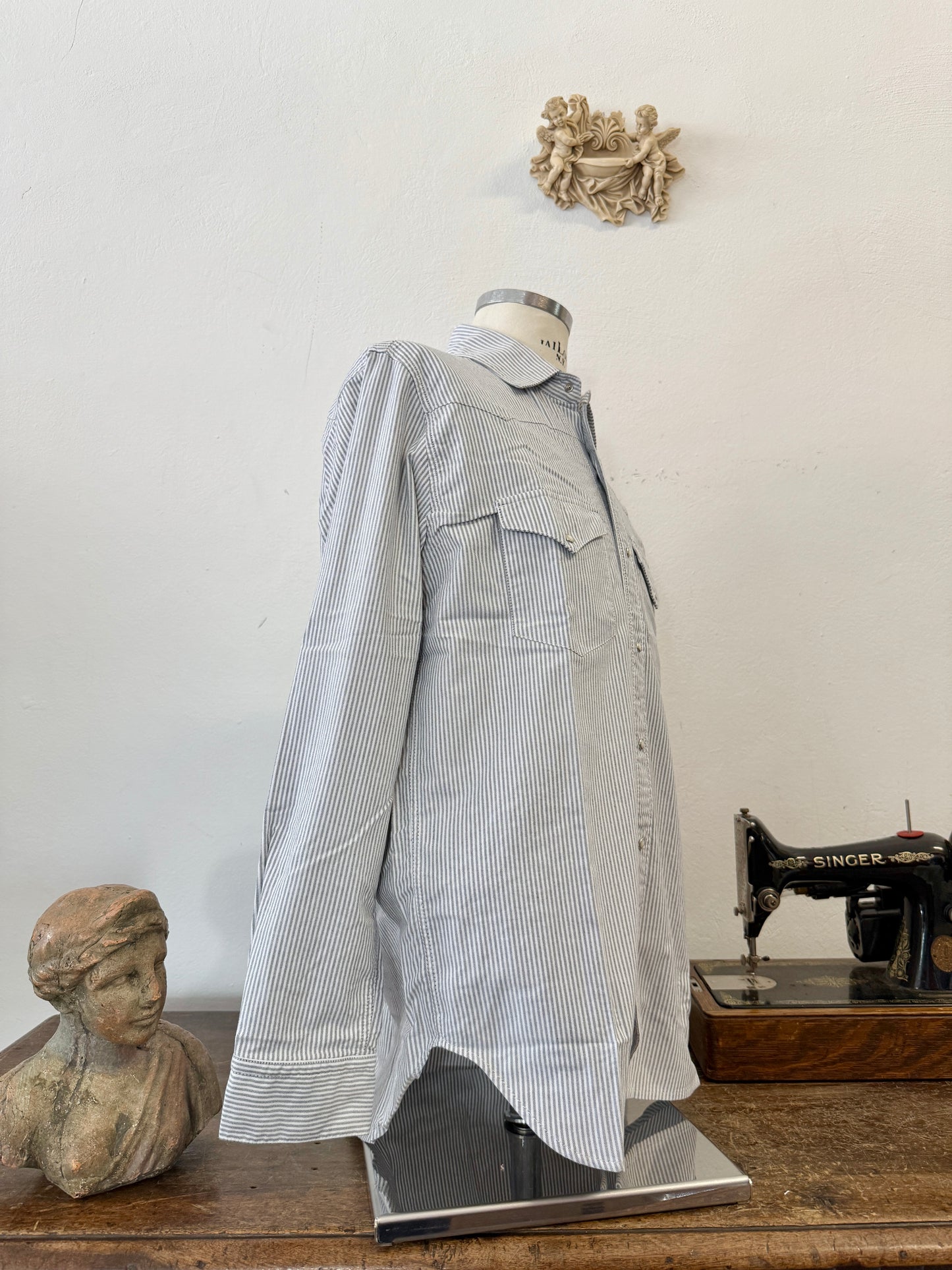 Western Oxford Shirt Striped Military Green- Chesapeake’s