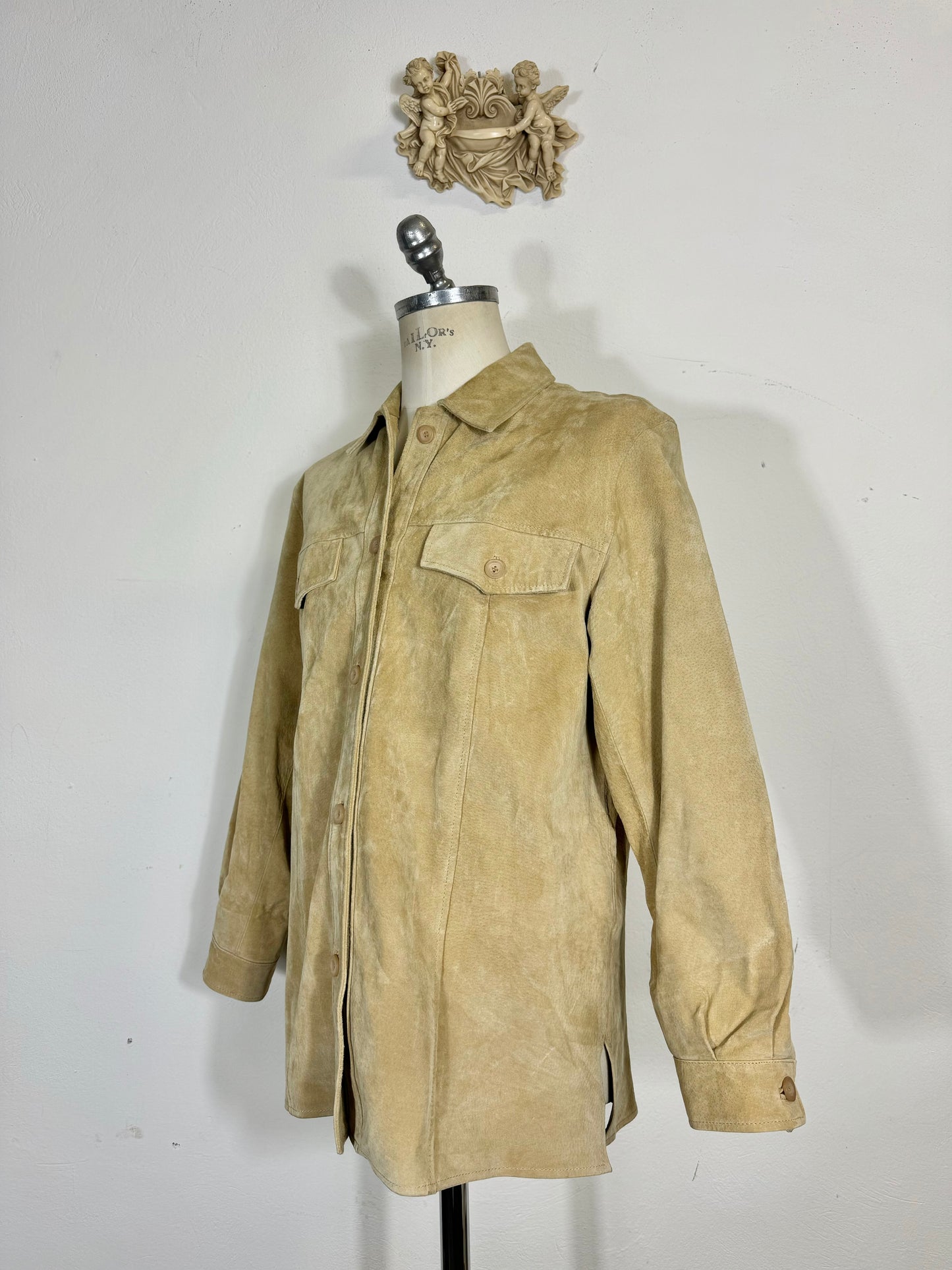 veste en cuir sable femme vintage « M »