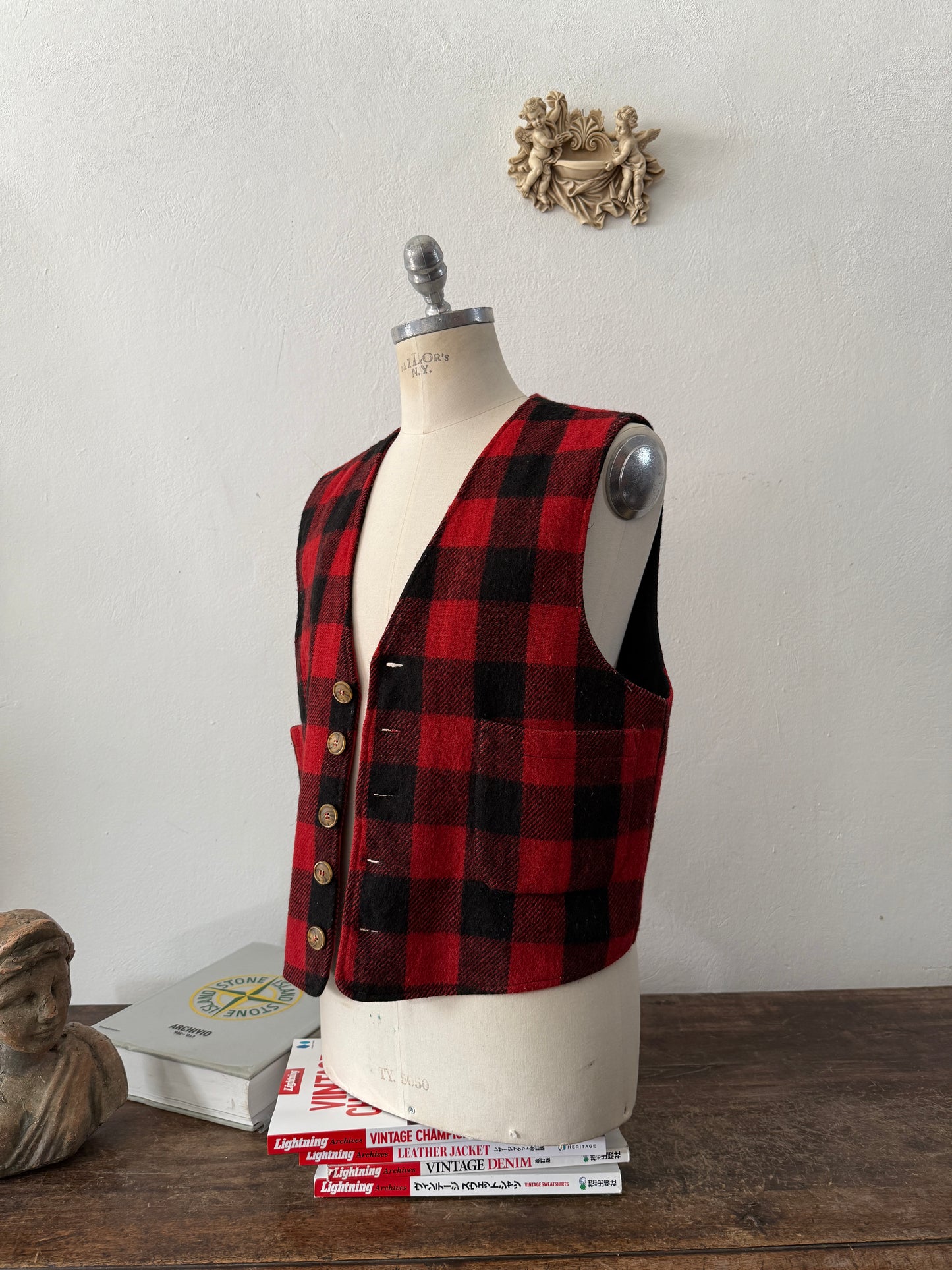 Vintage Buffalo Check Wool Vest “M/L”