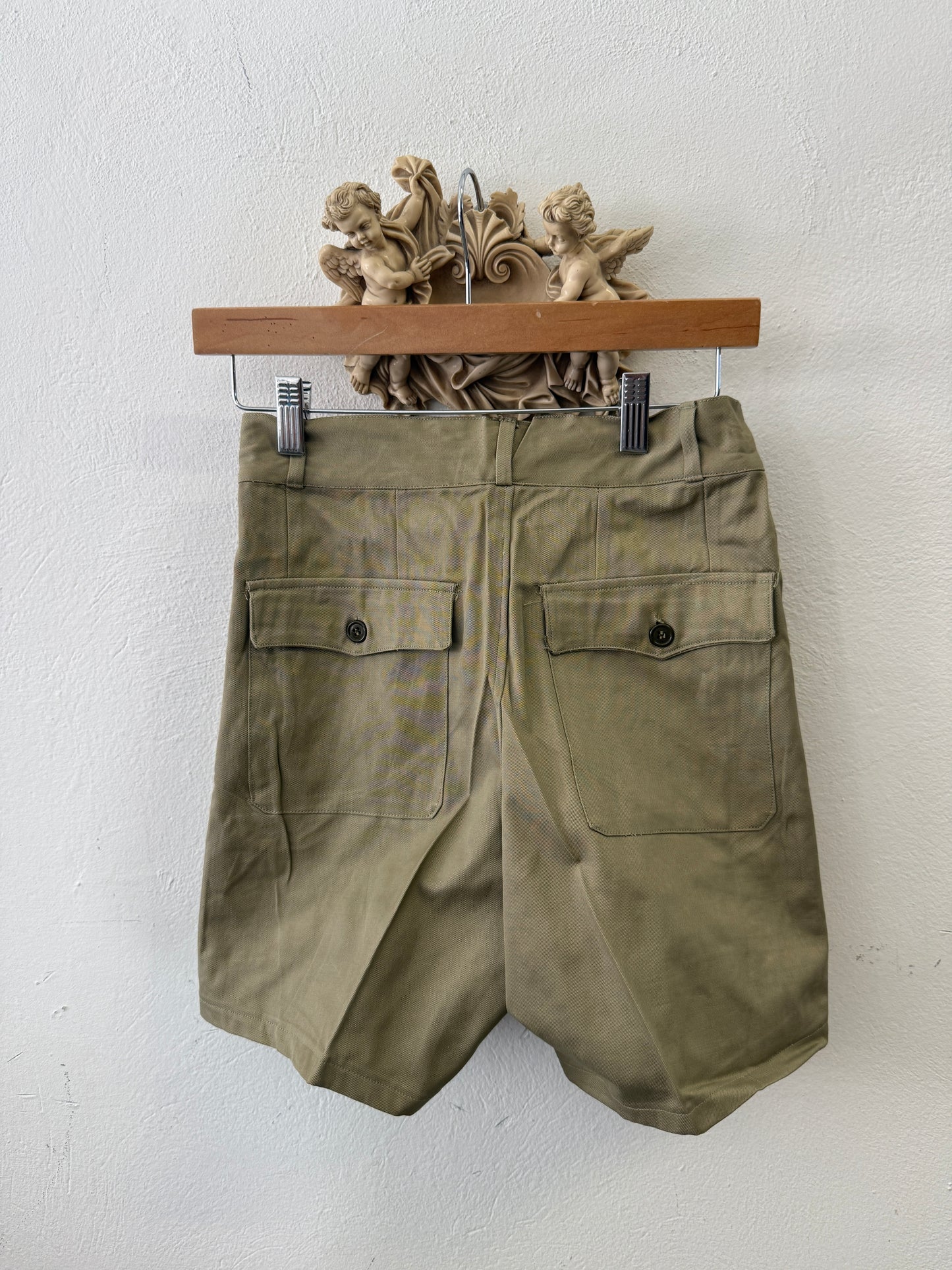 Vintage Italian Army Shorts with Buttons 69 cm