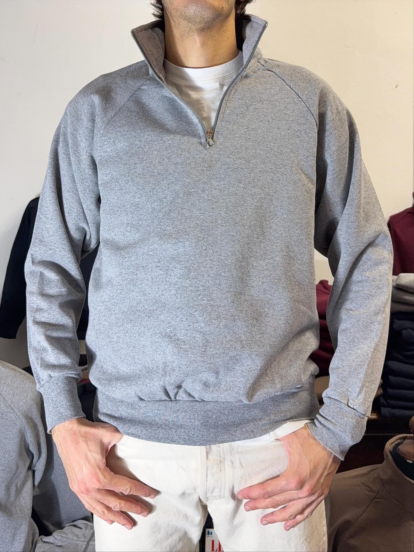 Raglan Grey Half Zip Sweatshirt - Made in Italy