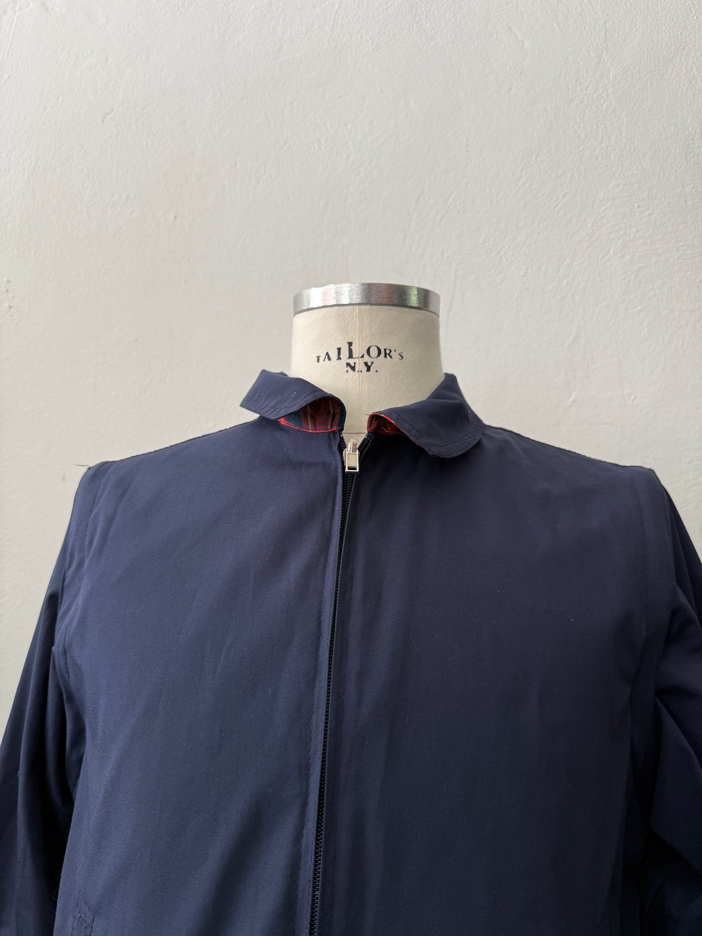 Blue Bomber Jacket With Tartan Lining, Reversible and Convertible Into a Vest “S”