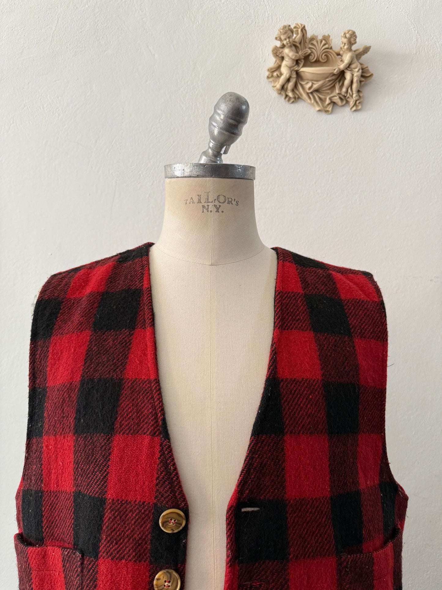 Vintage Buffalo Check Wool Vest “M/L”