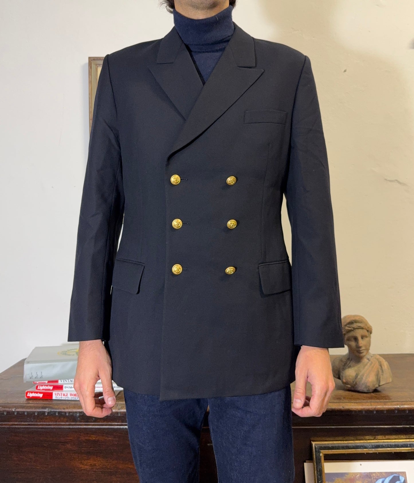 Vintage German Navy Double Breasted Jacket “XL”
