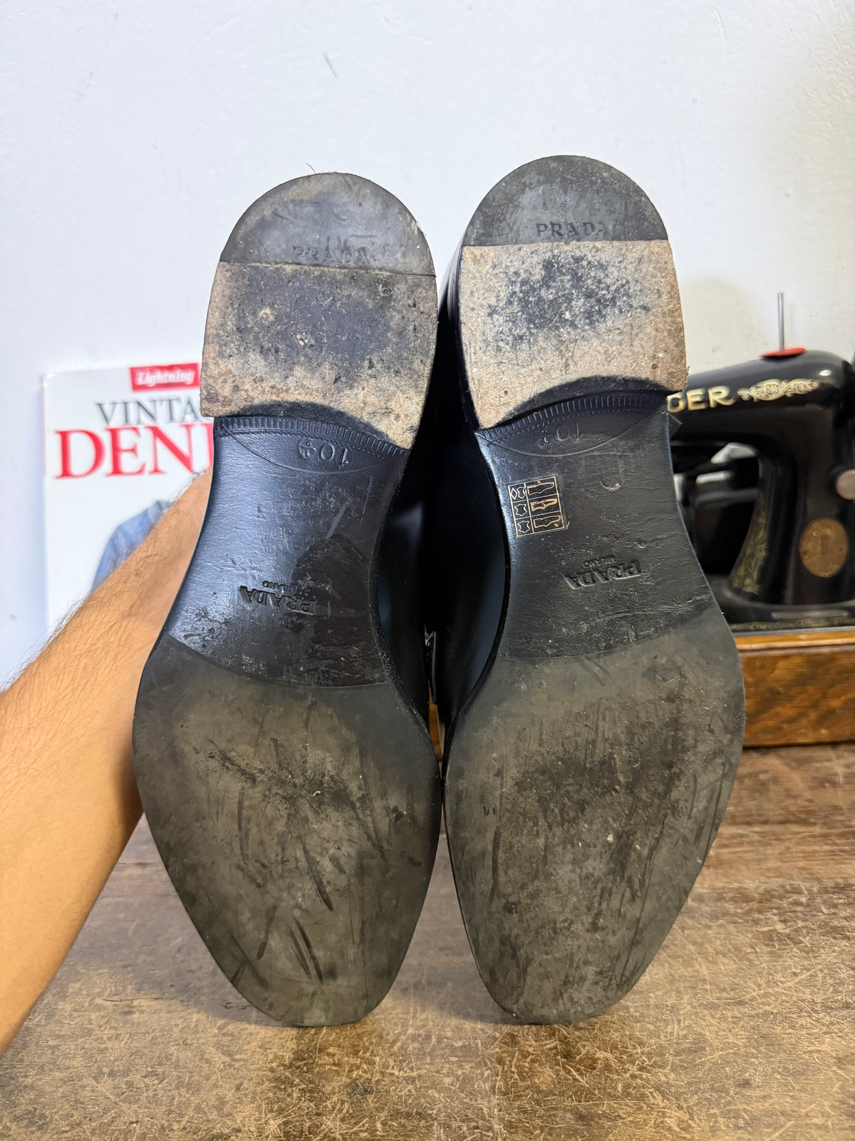 Prada Black Leather Double Monk Strap “45 EU”