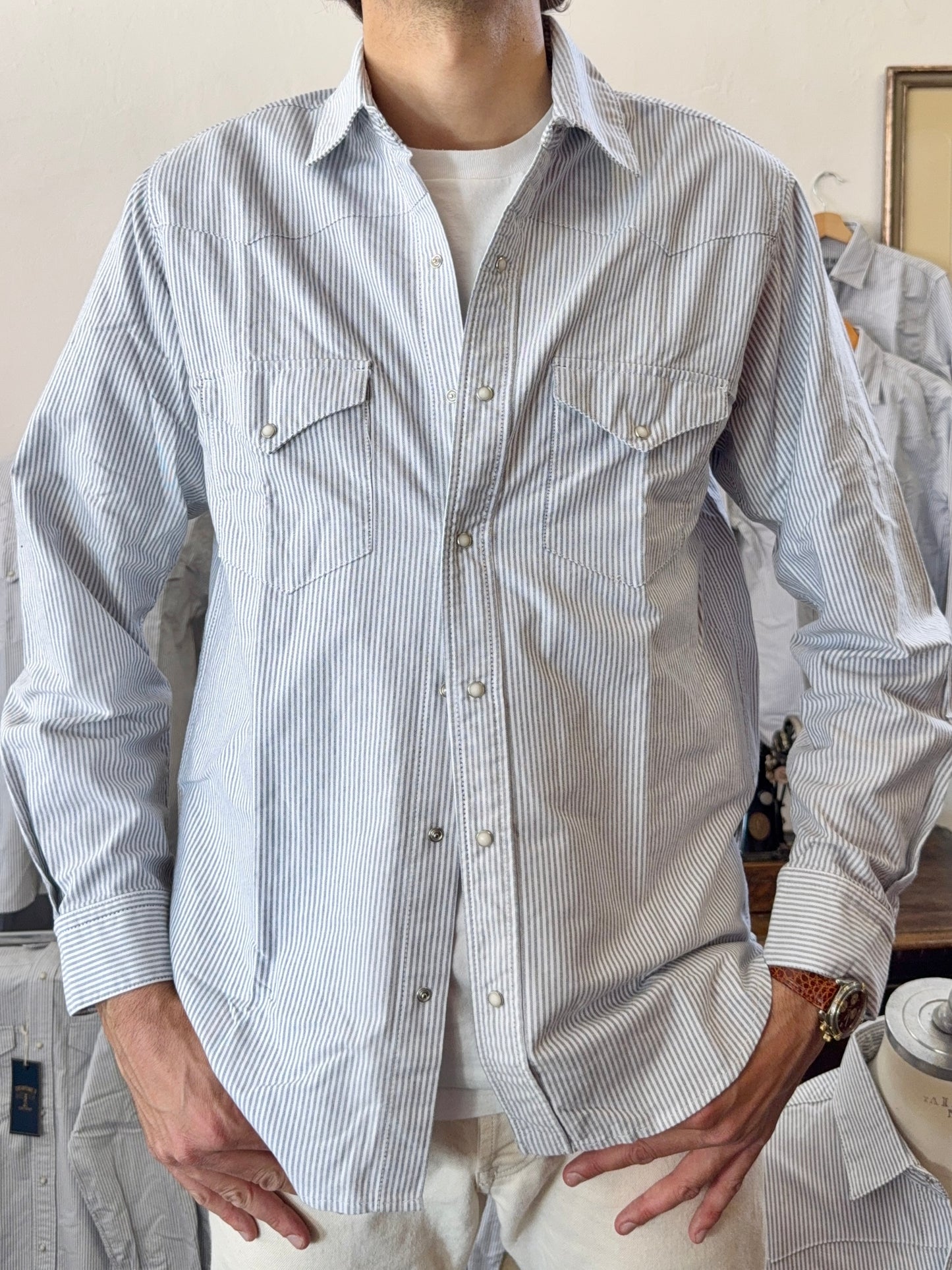 Western Oxford Shirt Striped Military Green- Chesapeake’s
