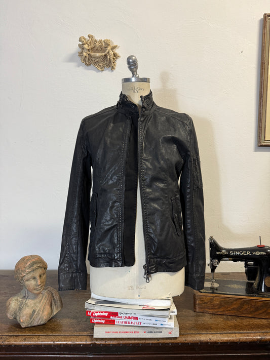 Glossy Leather-Effect Cotton Jacket “S”