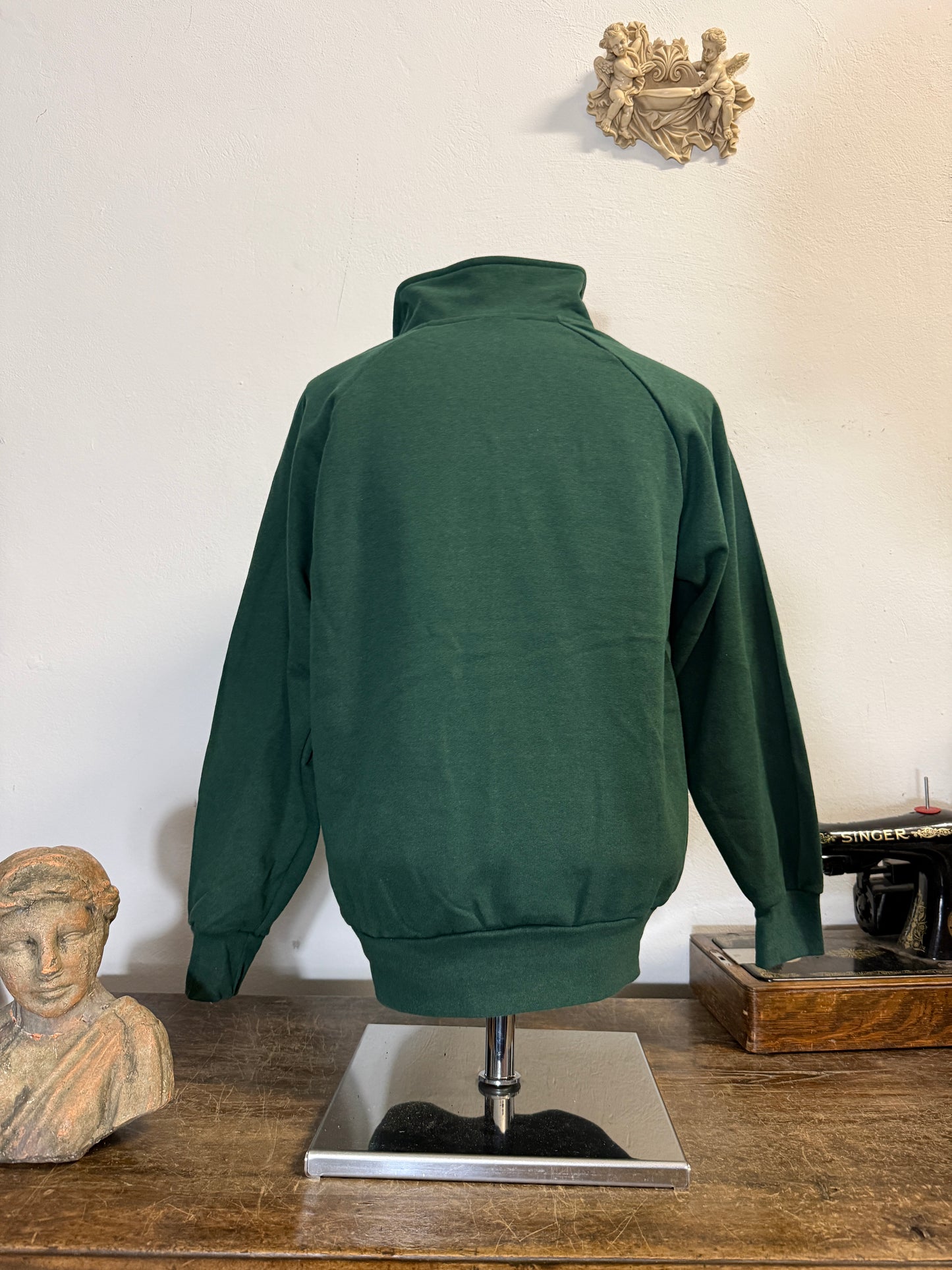 Raglan Green Half Zip Sweatshirt - Made in Italy