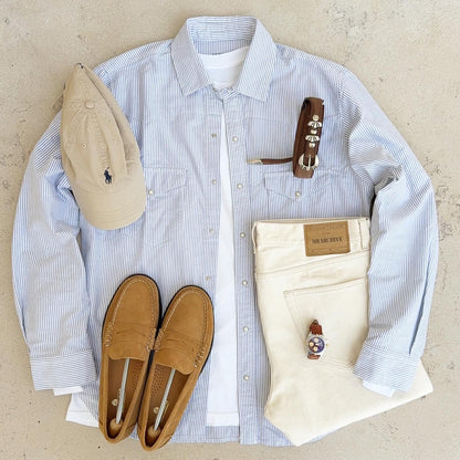 Western Oxford Shirt Striped Military Green- Chesapeake’s