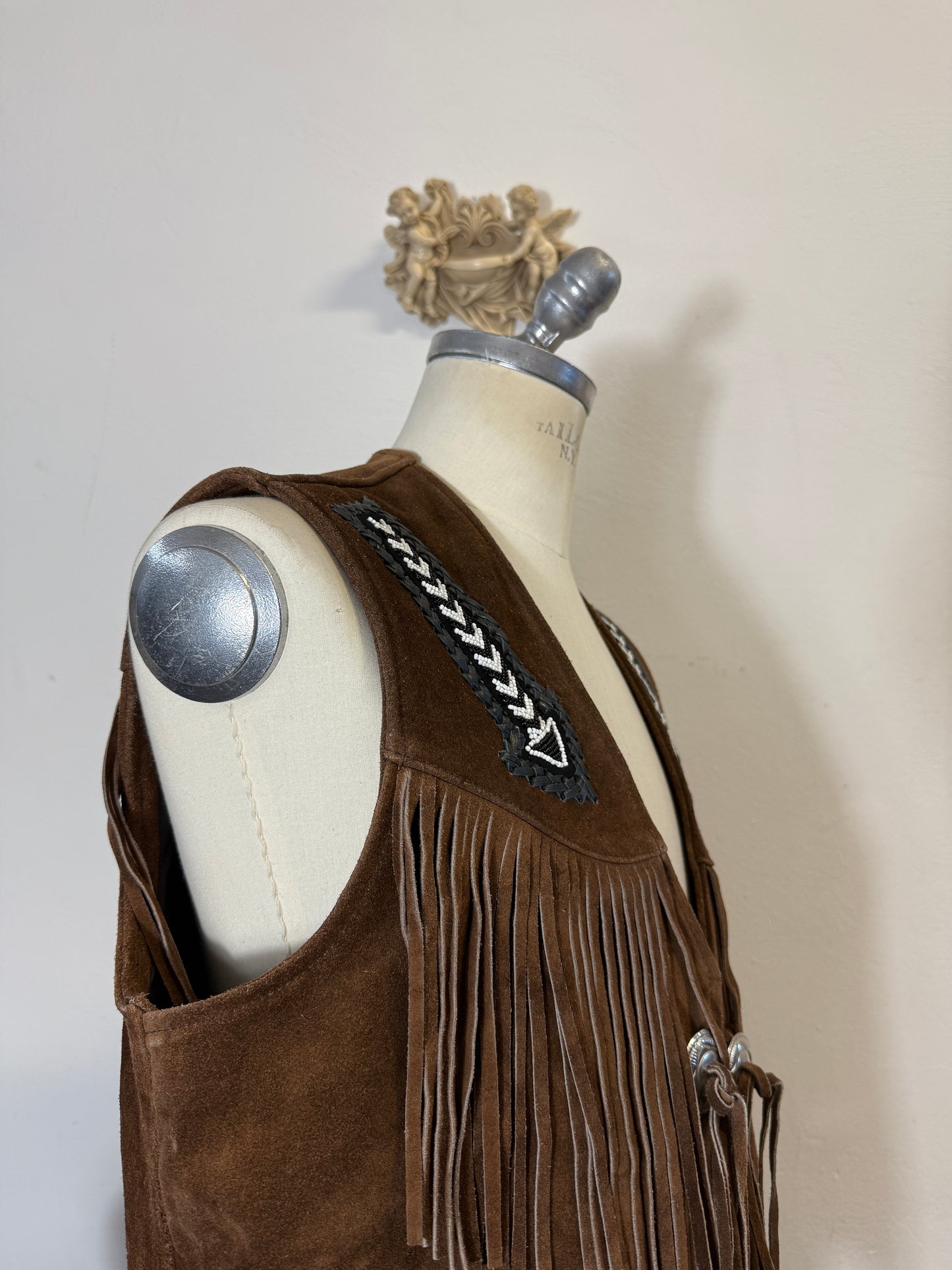 Vintage Western Suede Fringe Vest with Conchos “L/XL”