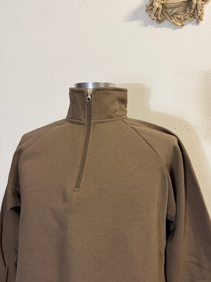 Raglan Brown Half Zip Sweatshirt - Made in Italy