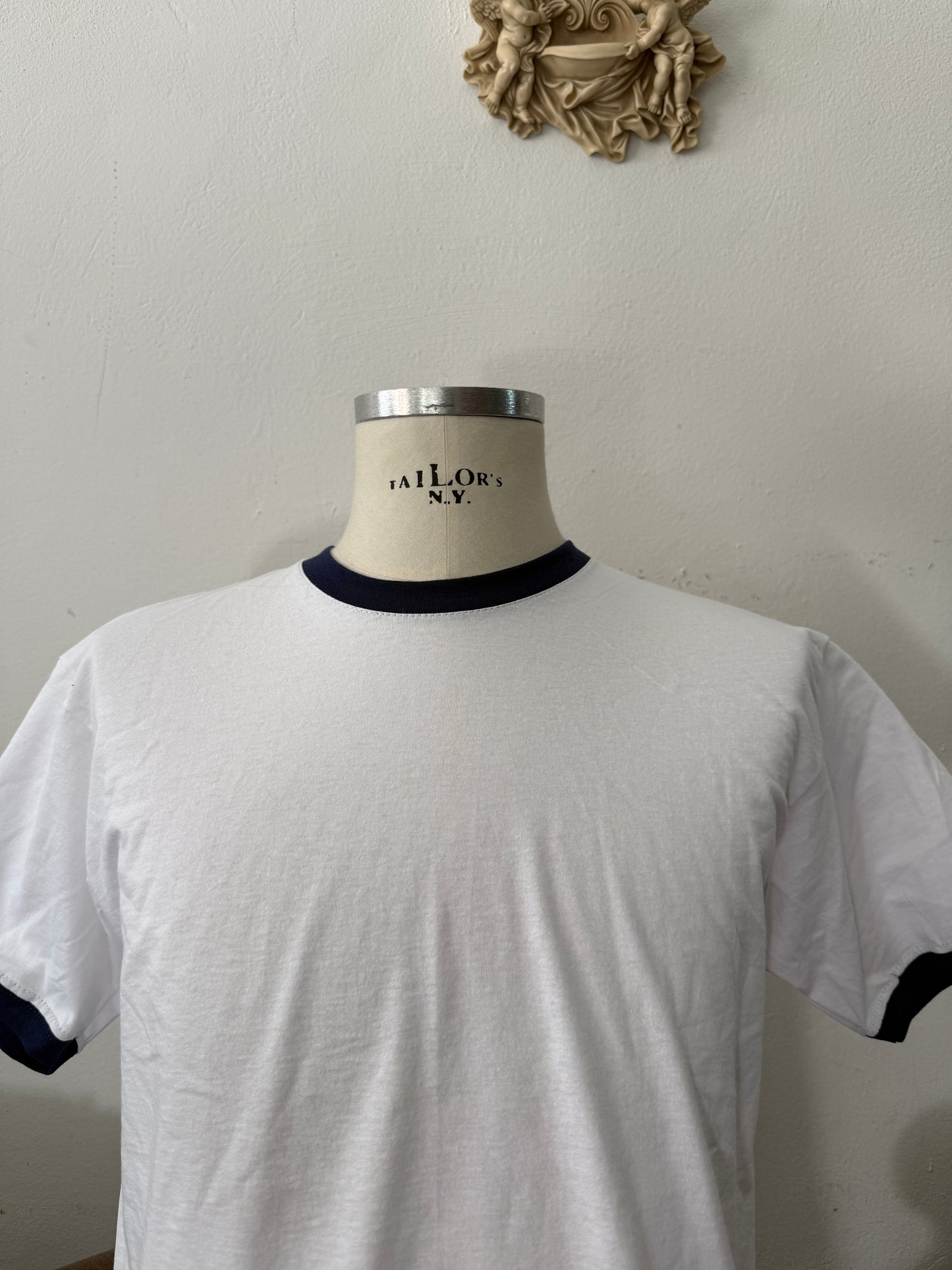 White Ringer Tee with Blue Collar and Cuffs - Mister Archive® “L”