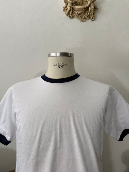 White Ringer Tee with Blue Collar and Cuffs - Mister Archive® “L”