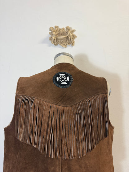 Vintage Western Suede Fringe Vest with Conchos “L/XL”