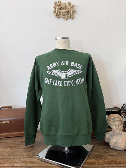 Army Air Base Salt Lake City Utah Raglan Sweatshirt Green - Mister Archive®
