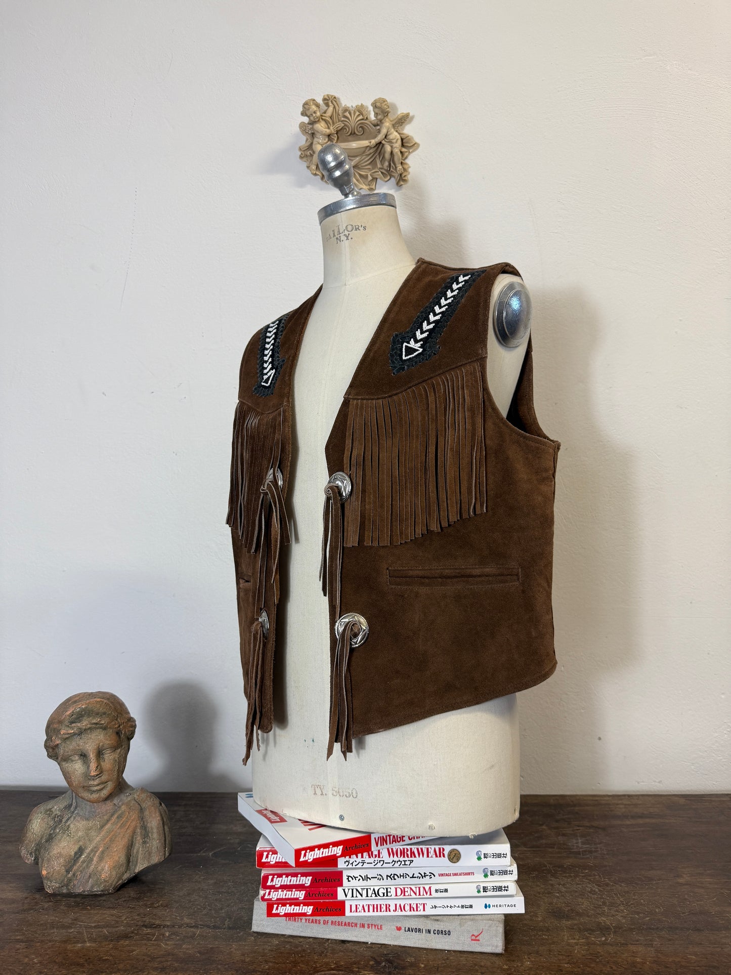 Vintage Western Suede Fringe Vest with Conchos “L/XL”