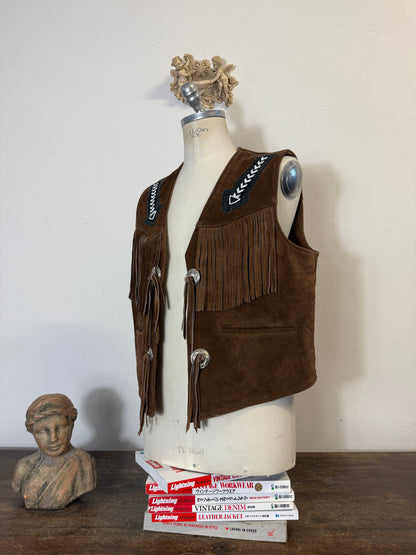 Vintage Western Suede Fringe Vest with Conchos “L/XL”