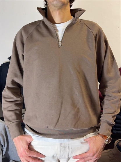 Raglan Brown Half Zip Sweatshirt - Made in Italy