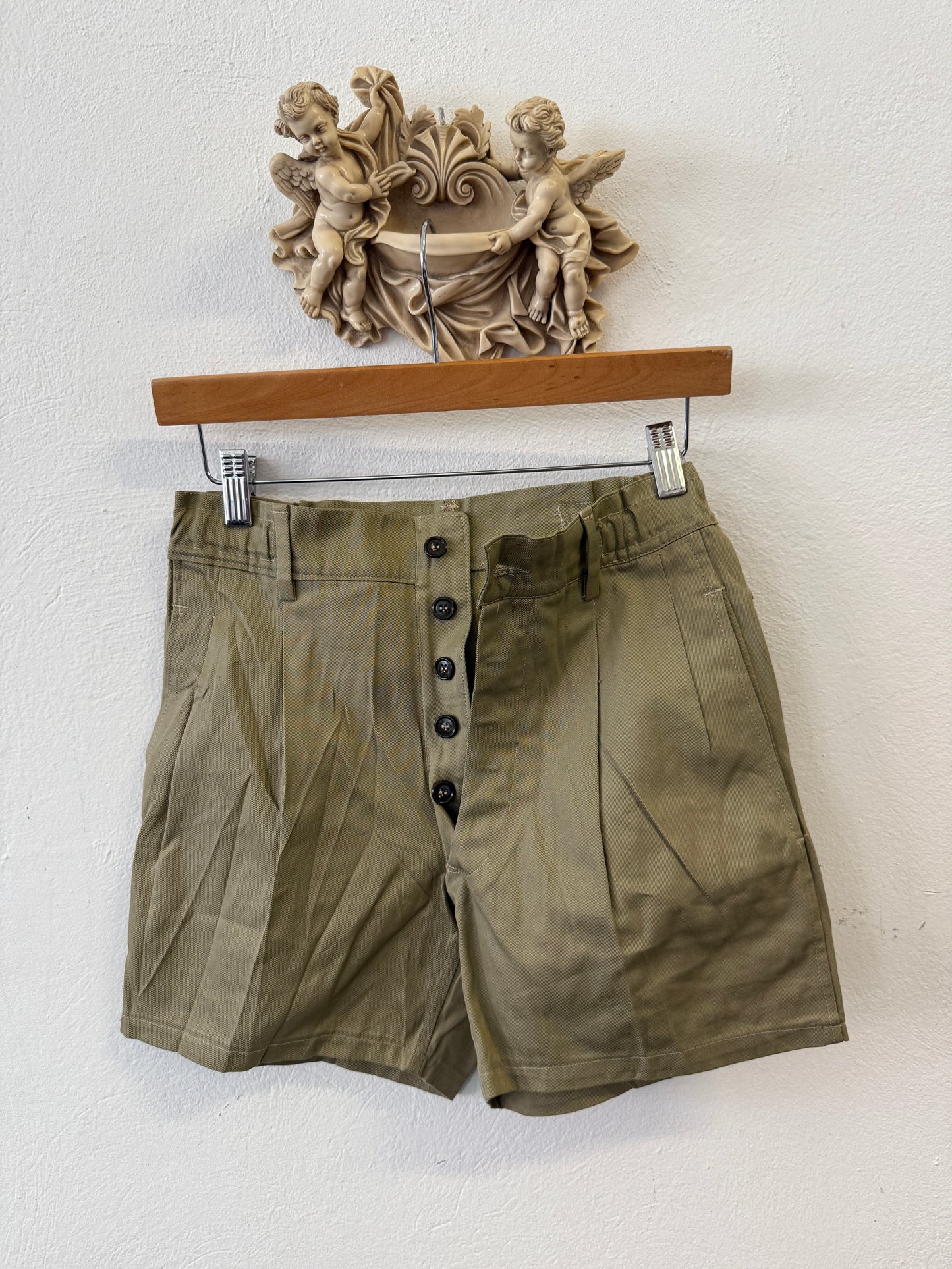 Vintage Italian Army Bermuda Shorts with Buttons 76  cm