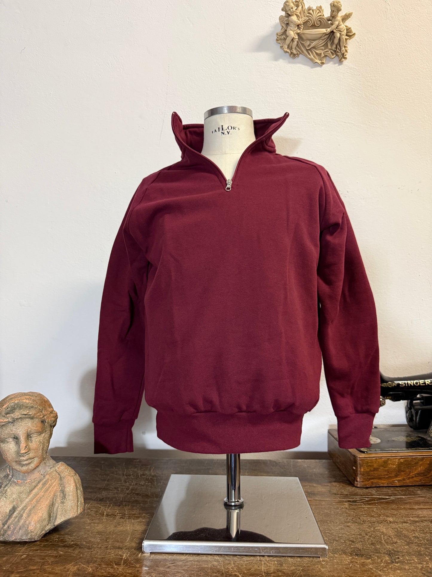 Raglan Bordeaux Half Zip Sweatshirt - Made in Italy