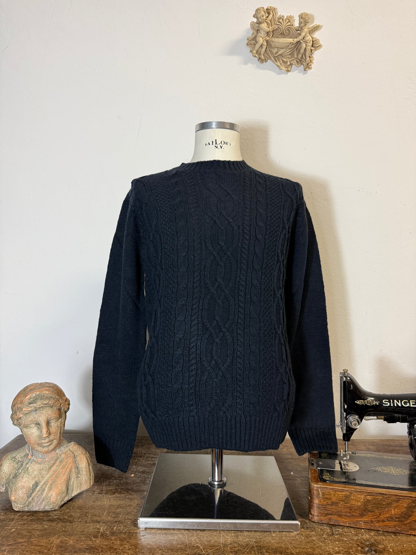 Classic Aran Sweater in Navy Wool