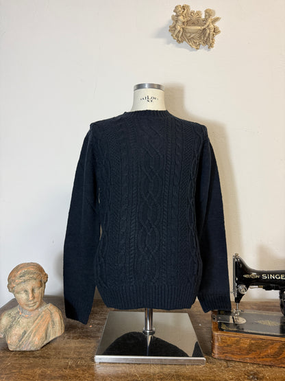 Classic Aran Sweater in Navy Wool