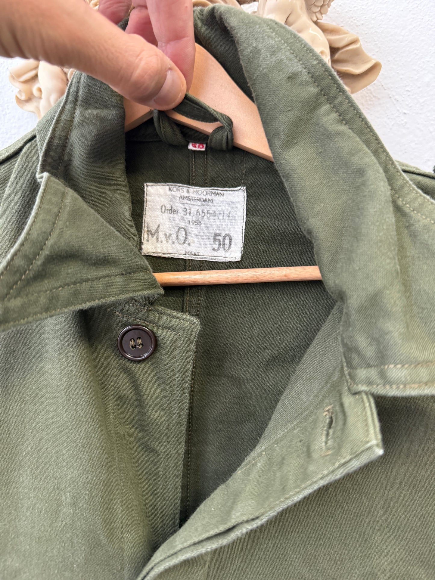 Vintage 1950s Dutch military-style olive drab utility coverall / workwear jumpsuit “L”