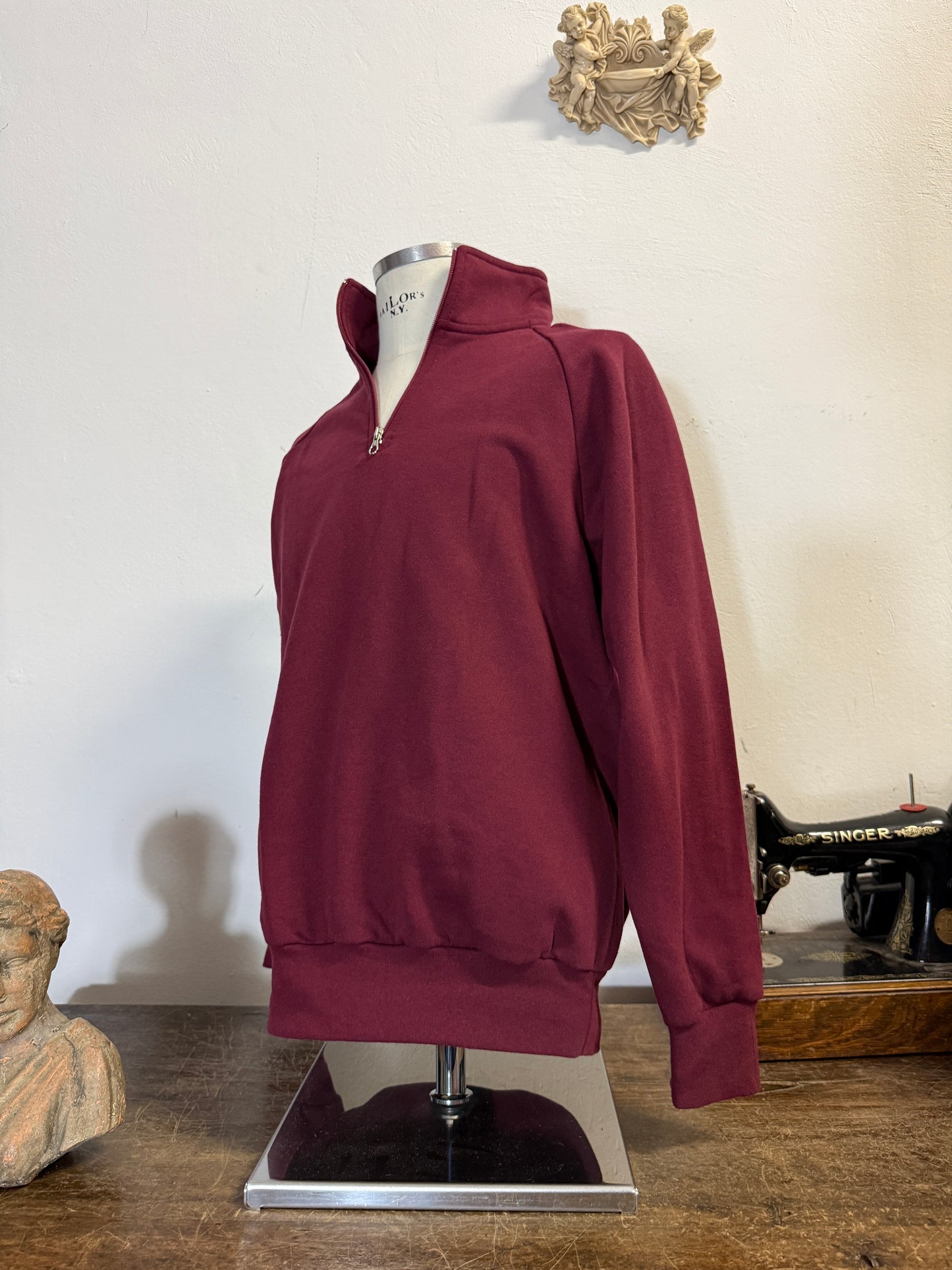 Raglan Bordeaux Half Zip Sweatshirt - Made in Italy