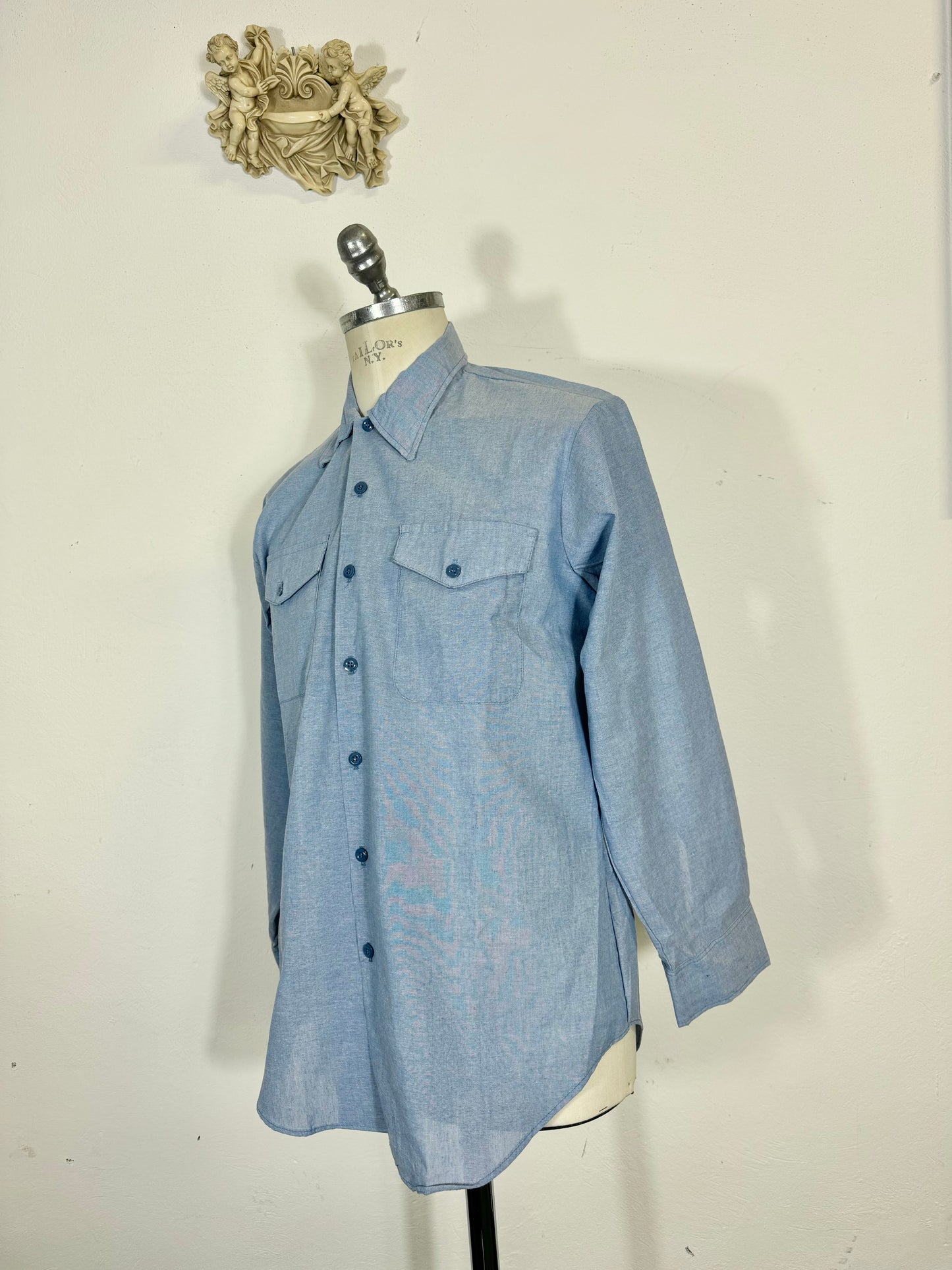 U.S NAVY Chambray SEAFARER Work Shirt 1980s / 90s