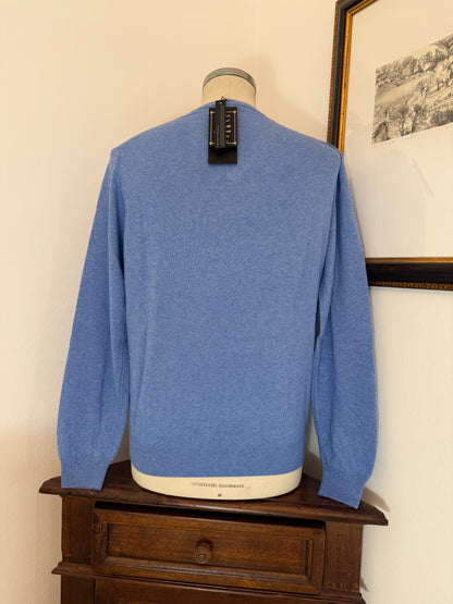 Essential Sky Blue V-Neck Sweater - Made in Italy