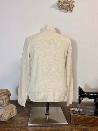 Classic Aran Turtleneck Sweater in Cream Wool