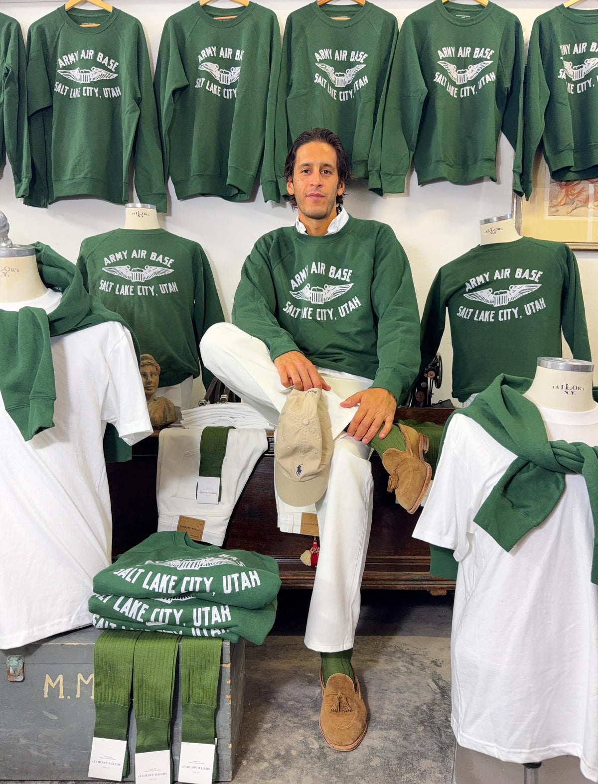 Army Air Base Salt Lake City Utah Raglan Sweatshirt Green - Mister Archive®
