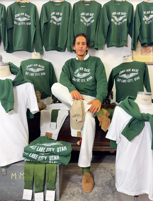 Army Air Base Salt Lake City Utah Raglan Sweatshirt Green - Mister Archive®