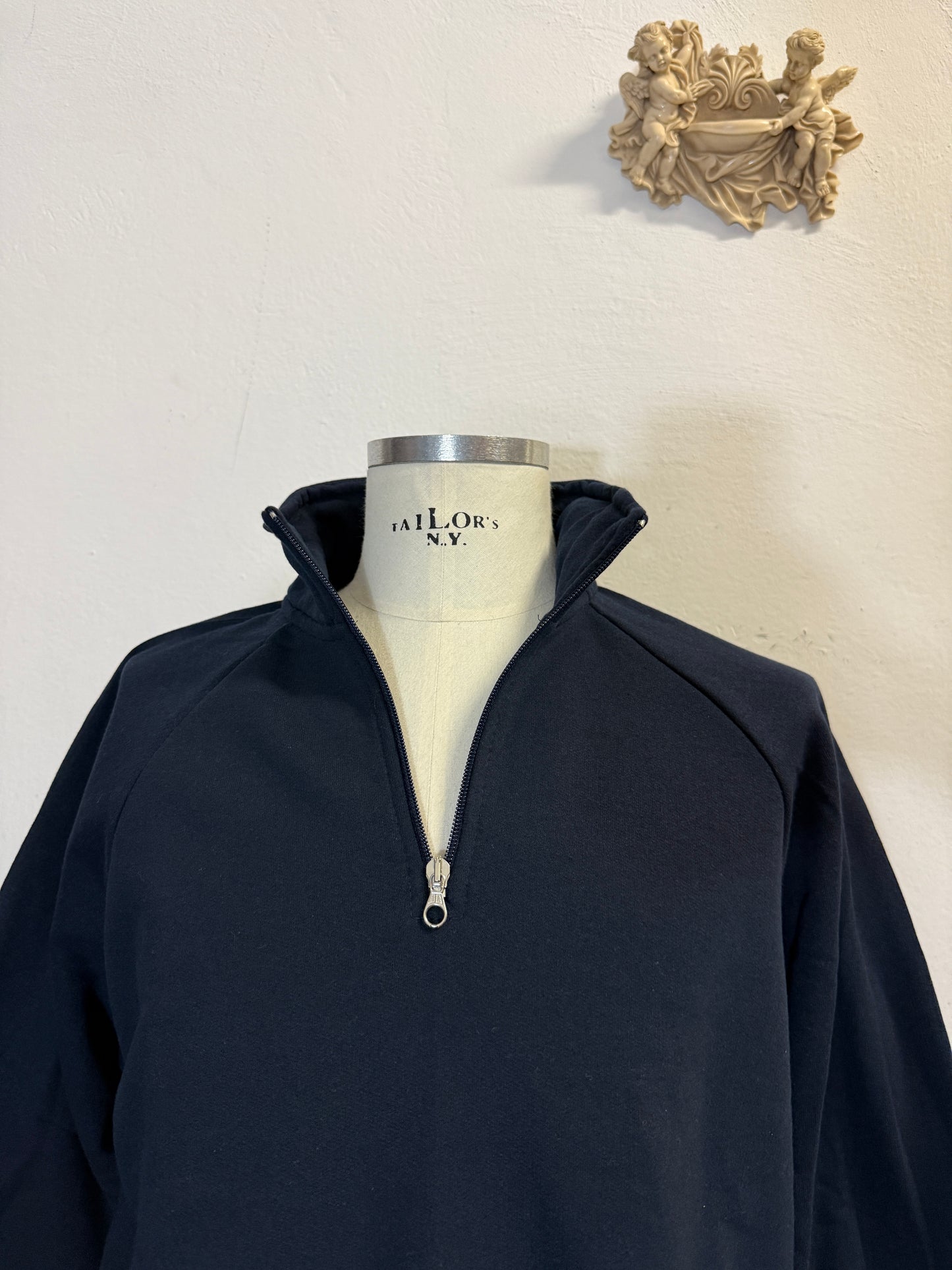 Raglan Blue Navy Half Zip Sweatshirt - Made in Italy