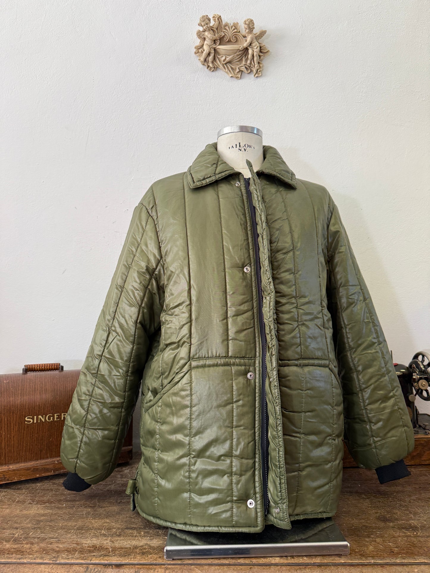 Olive Green Padded Jacket With Collar “XL”