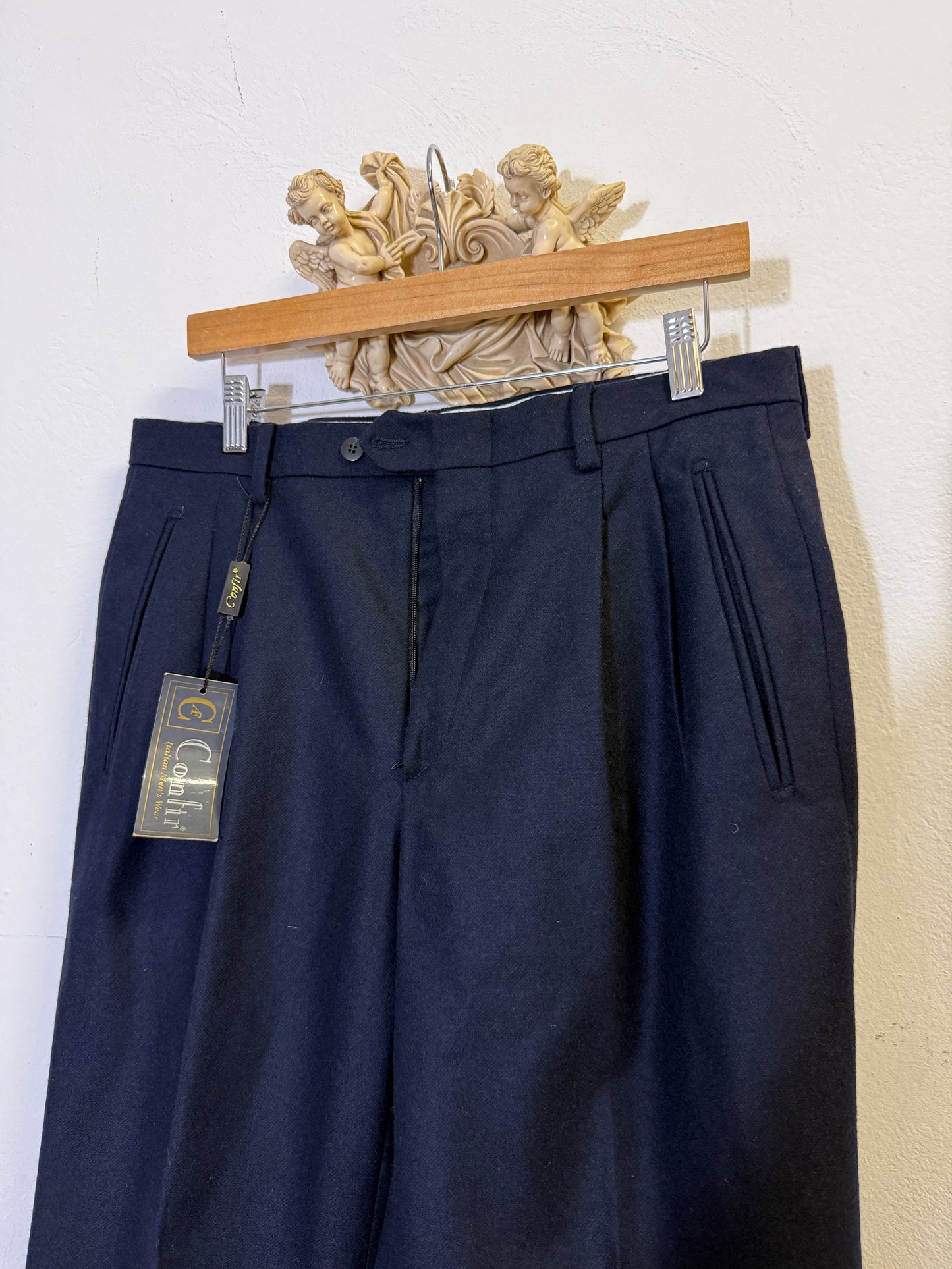 Deadstock 80’s Tailored Trousers in Blue Wool Made in Italy “W32”