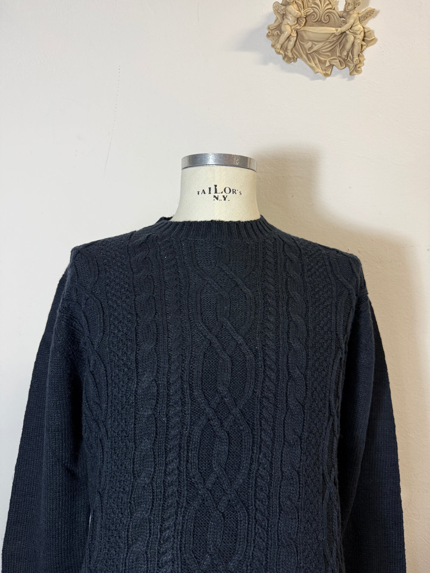 Classic Aran Sweater in Navy Wool