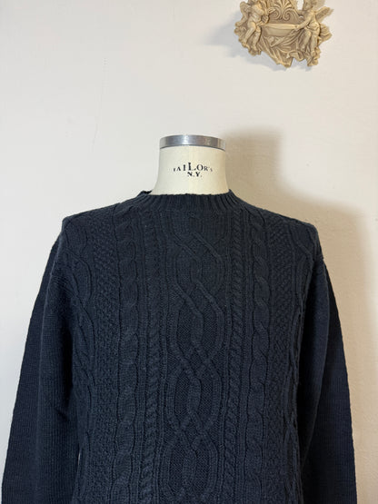 Classic Aran Sweater in Navy Wool