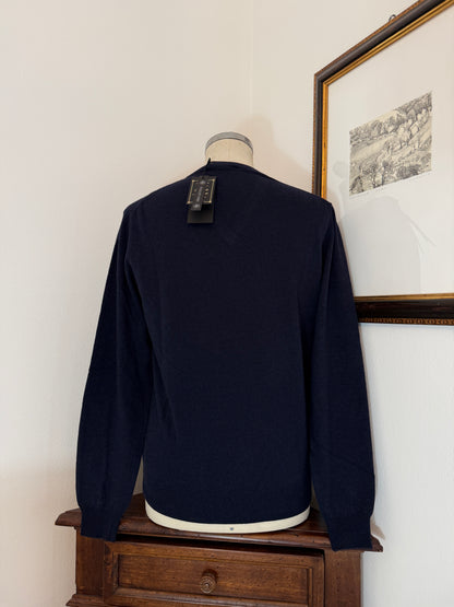 Essential Blue Navy V-Neck Sweater - Made in Italy