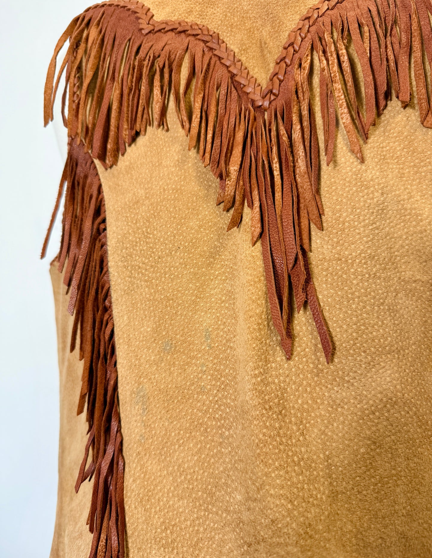 Western Suede Fringe Vest with Beaded Embroidery and Conchos Made in Mexico “S”
