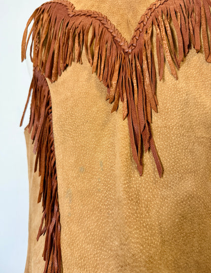 Western Suede Fringe Vest with Beaded Embroidery and Conchos Made in Mexico “S”
