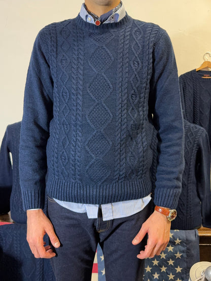 Classic Aran Sweater in Navy Wool