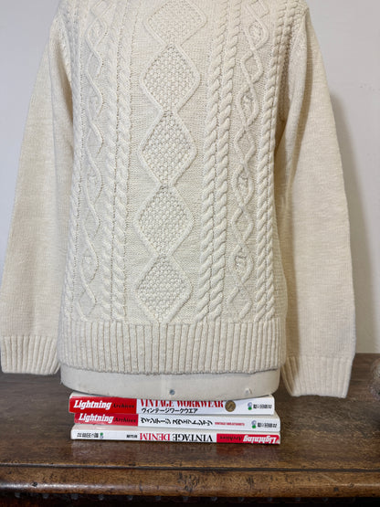 Classic Aran Sweater in Cream Wool