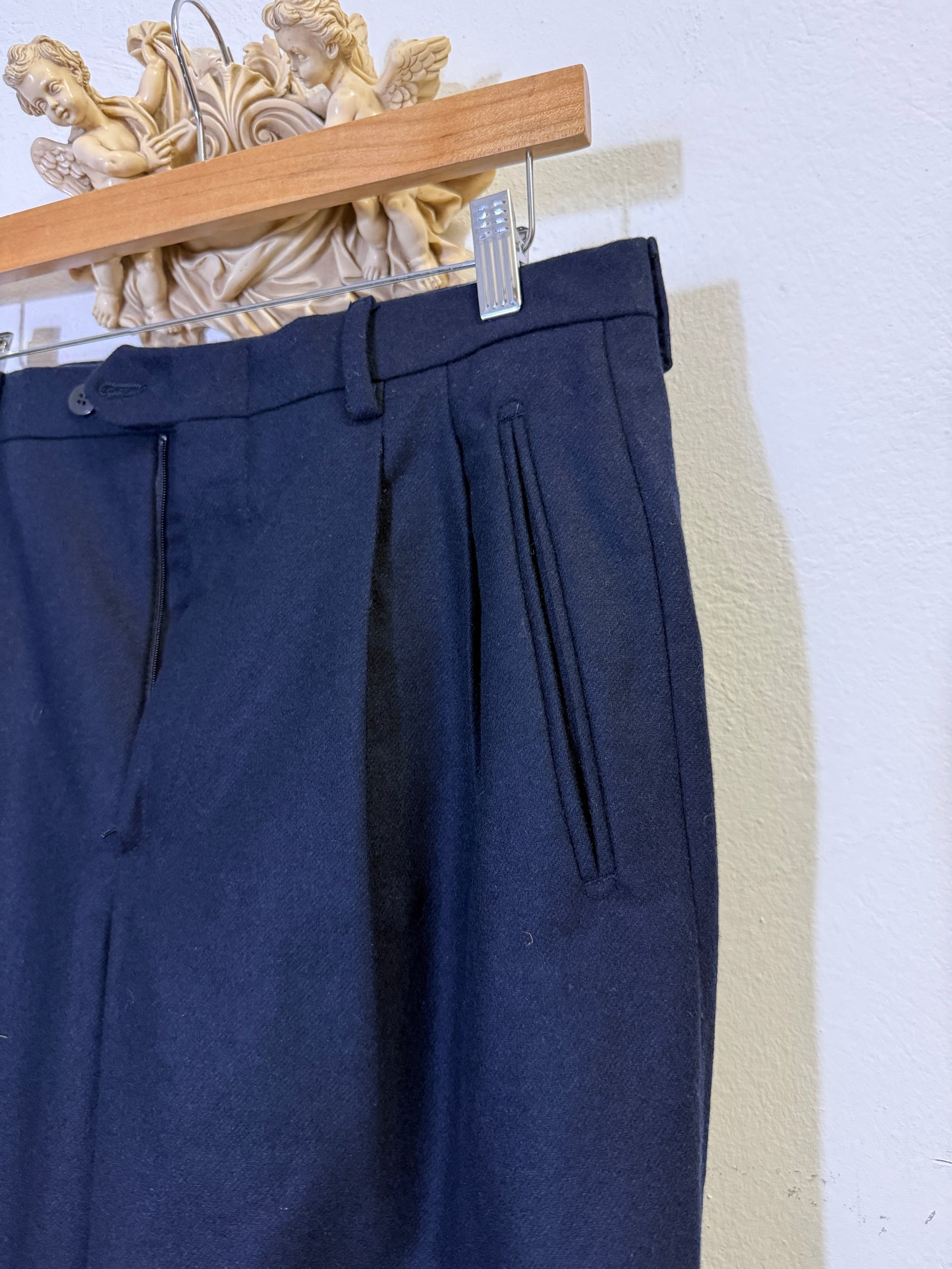 Deadstock 80’s Tailored Trousers in Blue Wool Made in Italy “W32”